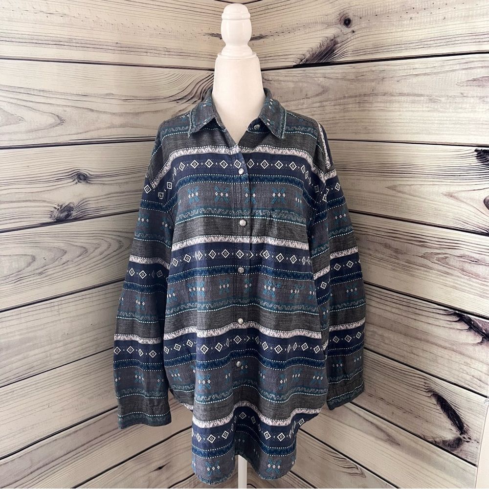 Vintage Embroidered Patterned Button Down Cotton … - image 1